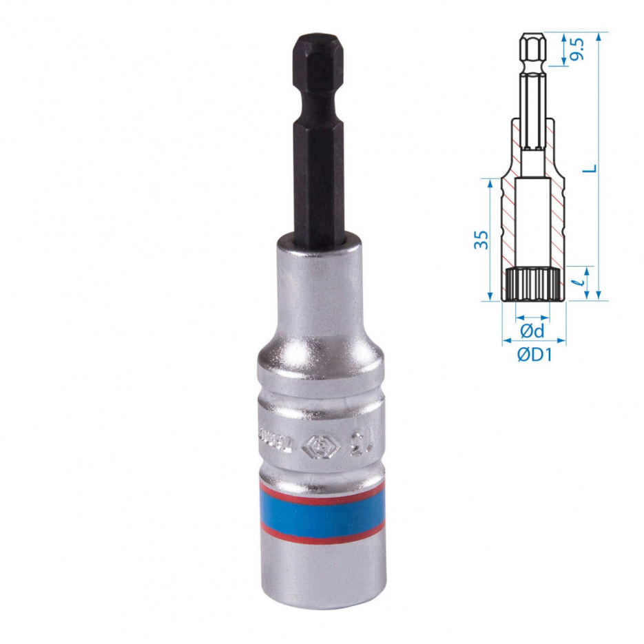 Головка для шуруповерта двенадцатигранная 1/4", 13 мм, L = 80 мм KING TONY 76B813M